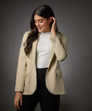 Long Sleeve Formal Blazer With Pockets-Beige