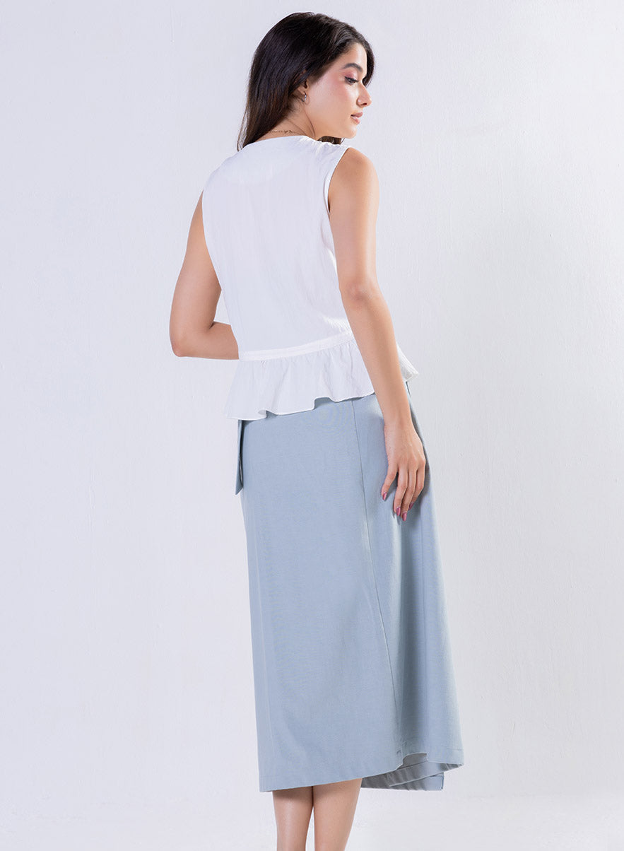 Sleeveless Pintuck Peplum Top  Off White
