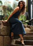 Deep V Neck  Denim Maxi Dress