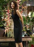 Black Sleeveless Long Length Denim Dress