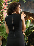 Black Sleeveless Long Length Denim Dress
