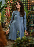 Long Sleeve Panneled Stylish Denim Dress
