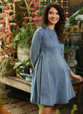 Long Sleeve Panneled Stylish Denim Dress