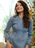 Long Sleeve Panneled Stylish Denim Dress