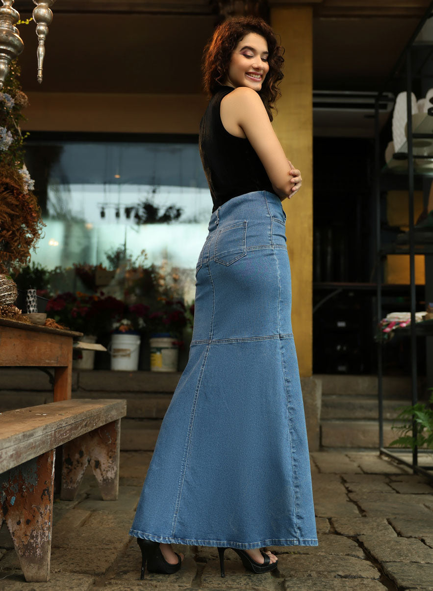 Chic Panneled Denim Skirt