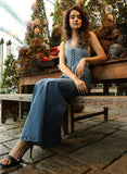 Halter Neck Deep V Denim Top