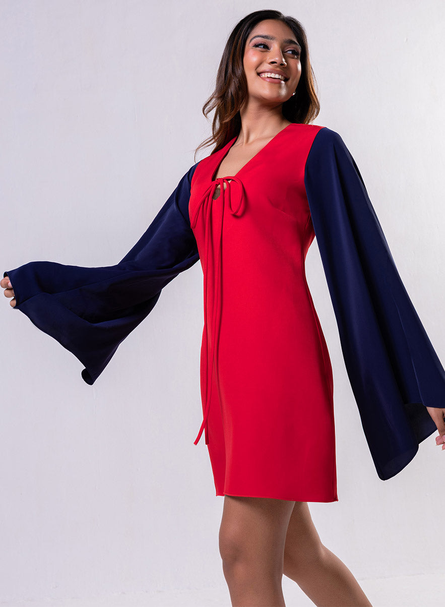 Flared Sleeve Mini Red Dress