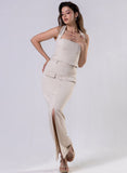 Ponte Skirt And Top Set Beige - Skirt