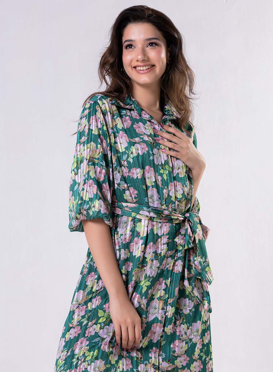 Front Buttoned Printed Dress