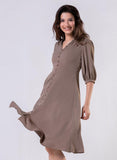 Front Buttoned Solid Chiffon Dress