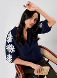 White Embroidered Black Top