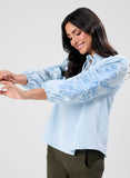 Side Sleeve Embroidered Blue Casual Top
