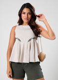 Half Peplumed Sleeveless Embroidered Top
