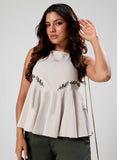 Half Peplumed Sleeveless Embroidered Top