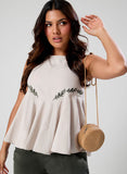 Half Peplumed Sleeveless Embroidered Top