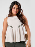 Half Peplumed Sleeveless Embroidered Top