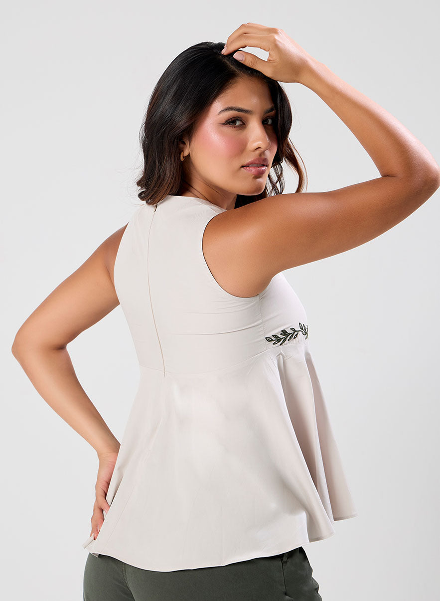 Half Peplumed Sleeveless Embroidered Top