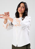 Mandarin Collar Sleeve Embroidered Long Sleeve Top