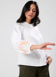 Mandarin Collar Sleeve Embroidered Long Sleeve Top