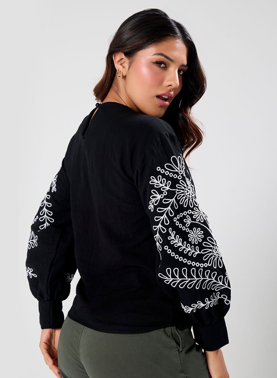 Long Sleeve Embroidered Top