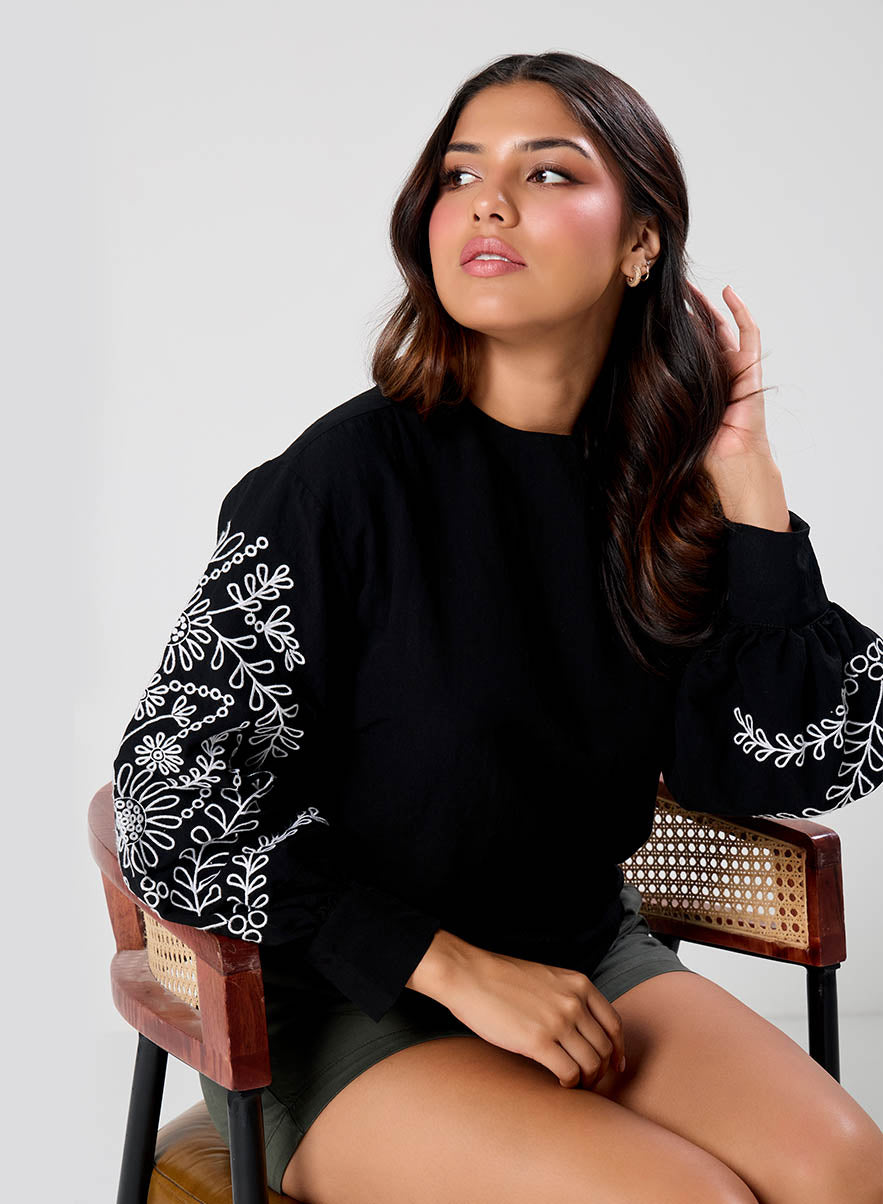 Long Sleeve Embroidered Top