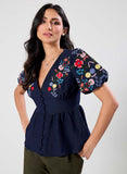 Deep V Neck Embroidered Top
