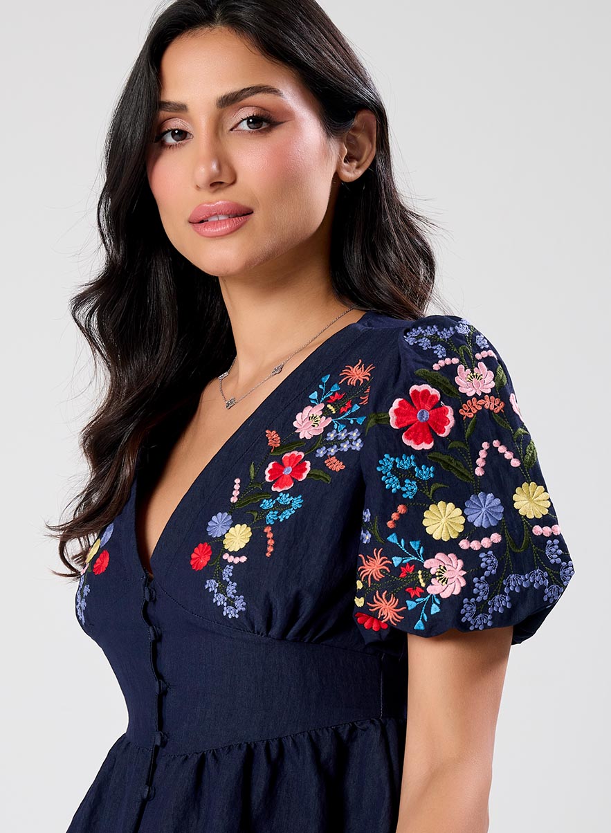 Deep V Neck Embroidered Top