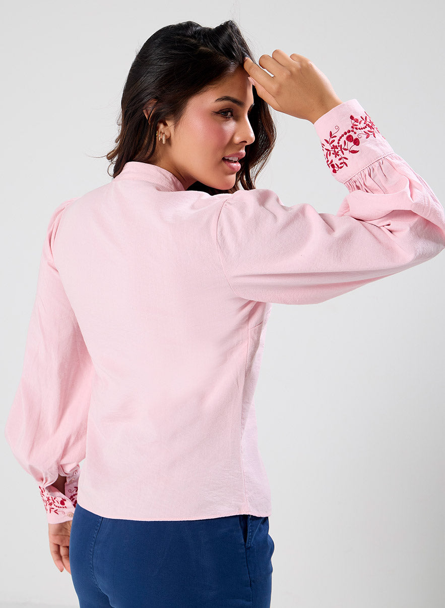 Mandarin Collar Sleeve Embroidered Top