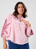 Side Sleeve Embroidered Casual Top