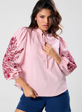 Side Sleeve Embroidered Casual Top