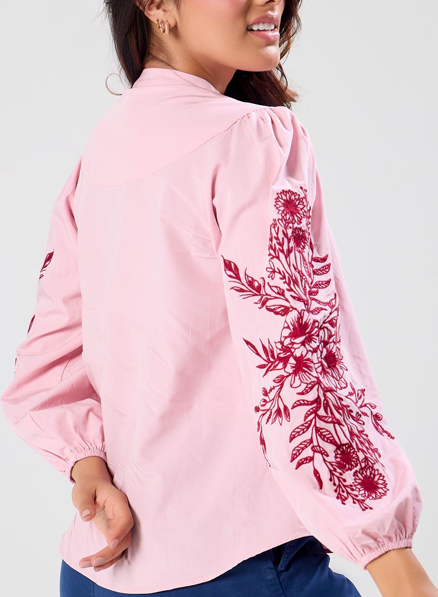 Side Sleeve Embroidered Casual Top