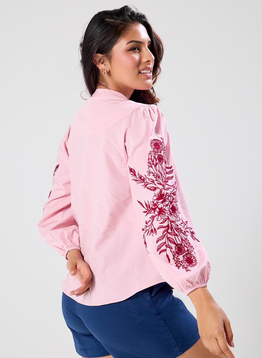 Side Sleeve Embroidered Casual Top