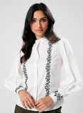 Mandarin Collar Sleeve  Embroidered Top