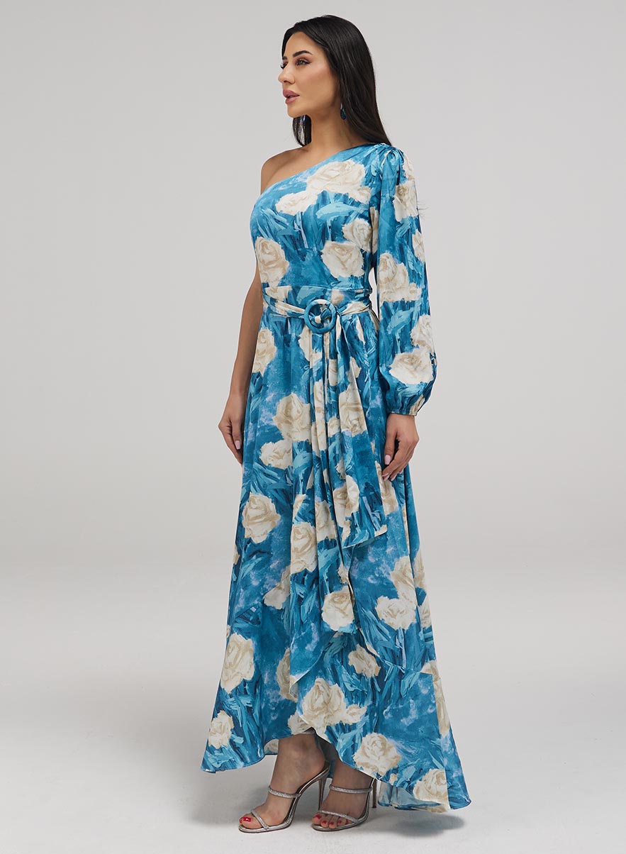 One Shoulder Printed Frill Dress
