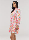 Deep V Neck Neck Band Loose Fitted Printed Dress
