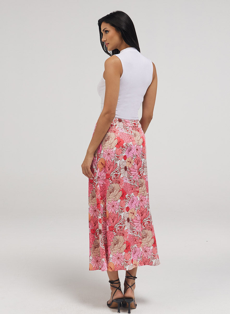 Flower Printed Satin Skirt
