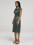 Cowl Neck Dress With A Slit And Belt
