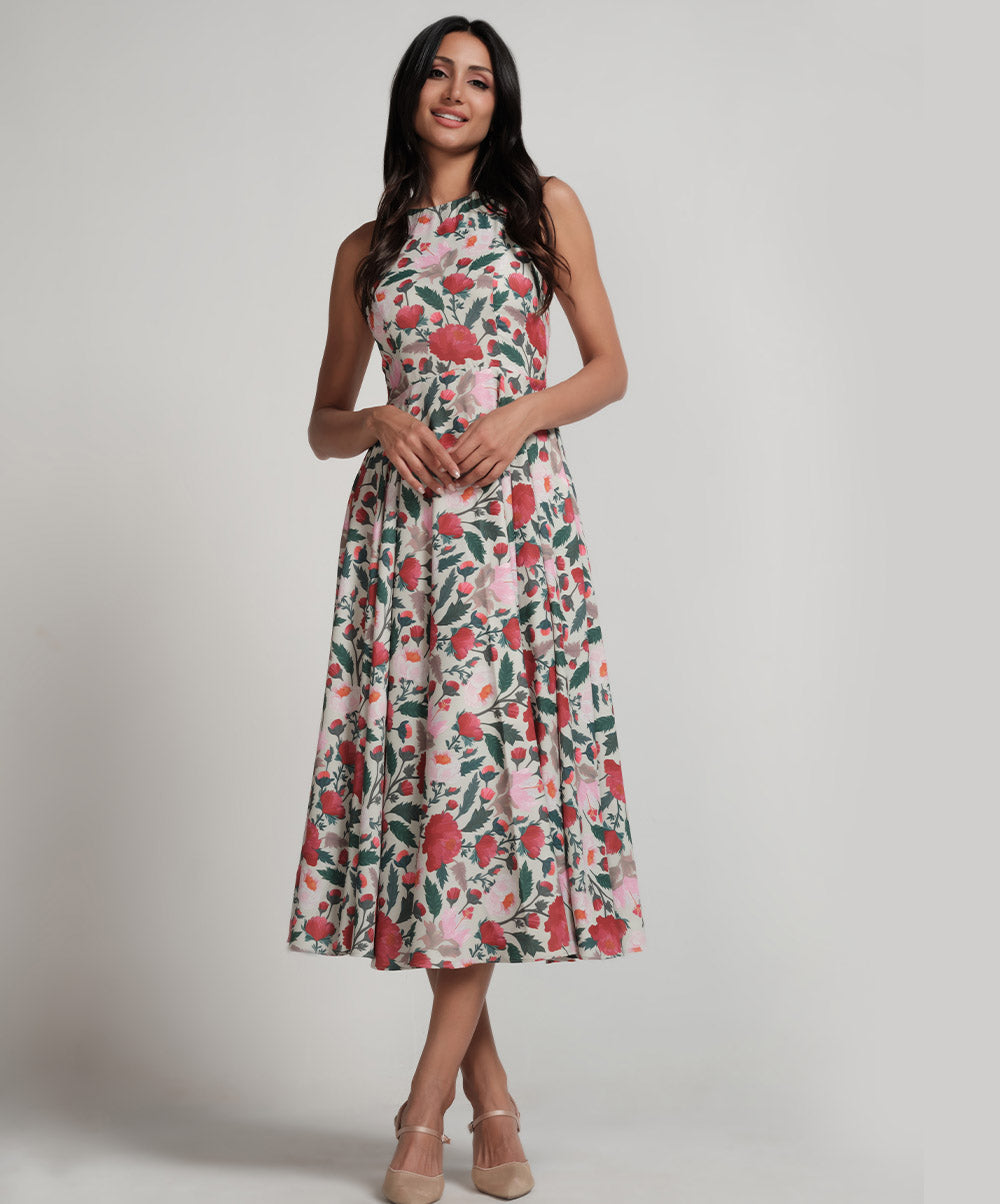 Halter Neck Printed Floral Dress – ZIGZAG UAE