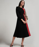 Three Coloured Pleated Solid Dress