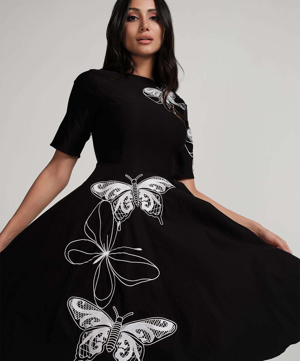 Butterfly Embroidered Short Sleeve Dress