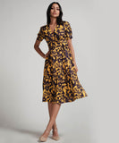 Printed Vneck Cross Over Dress
