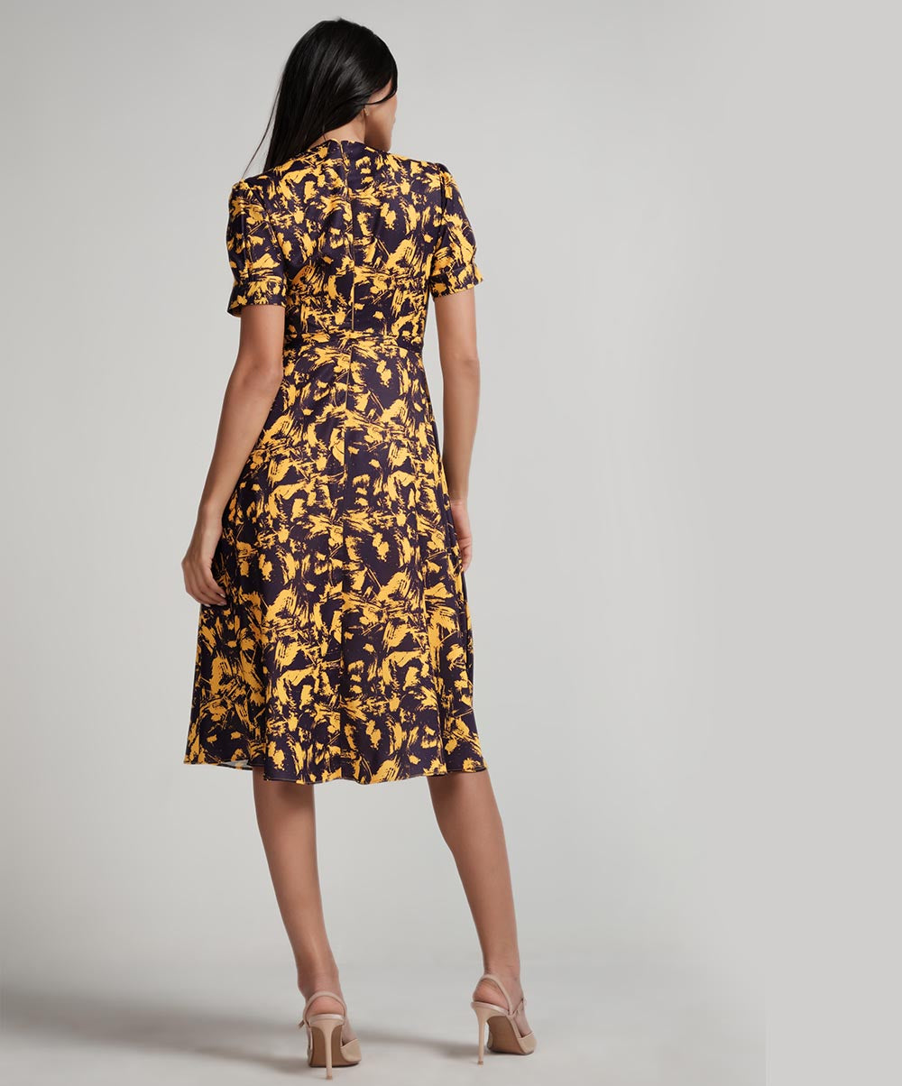 Printed Vneck Cross Over Dress