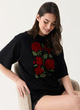 Red Rose Printed Oversized T-shirt