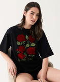 Red Rose Printed Oversized T-shirt