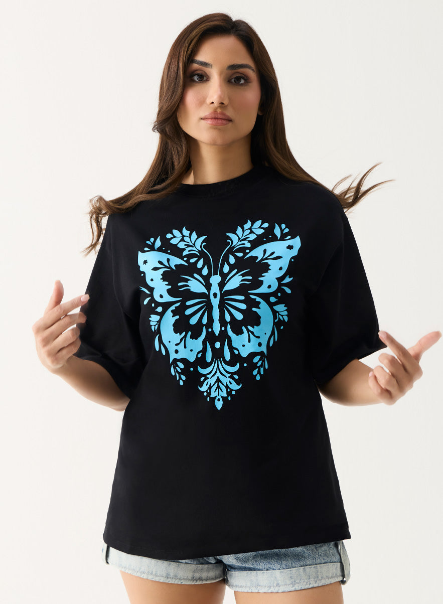 Blue Butterfly Printed T-shirt