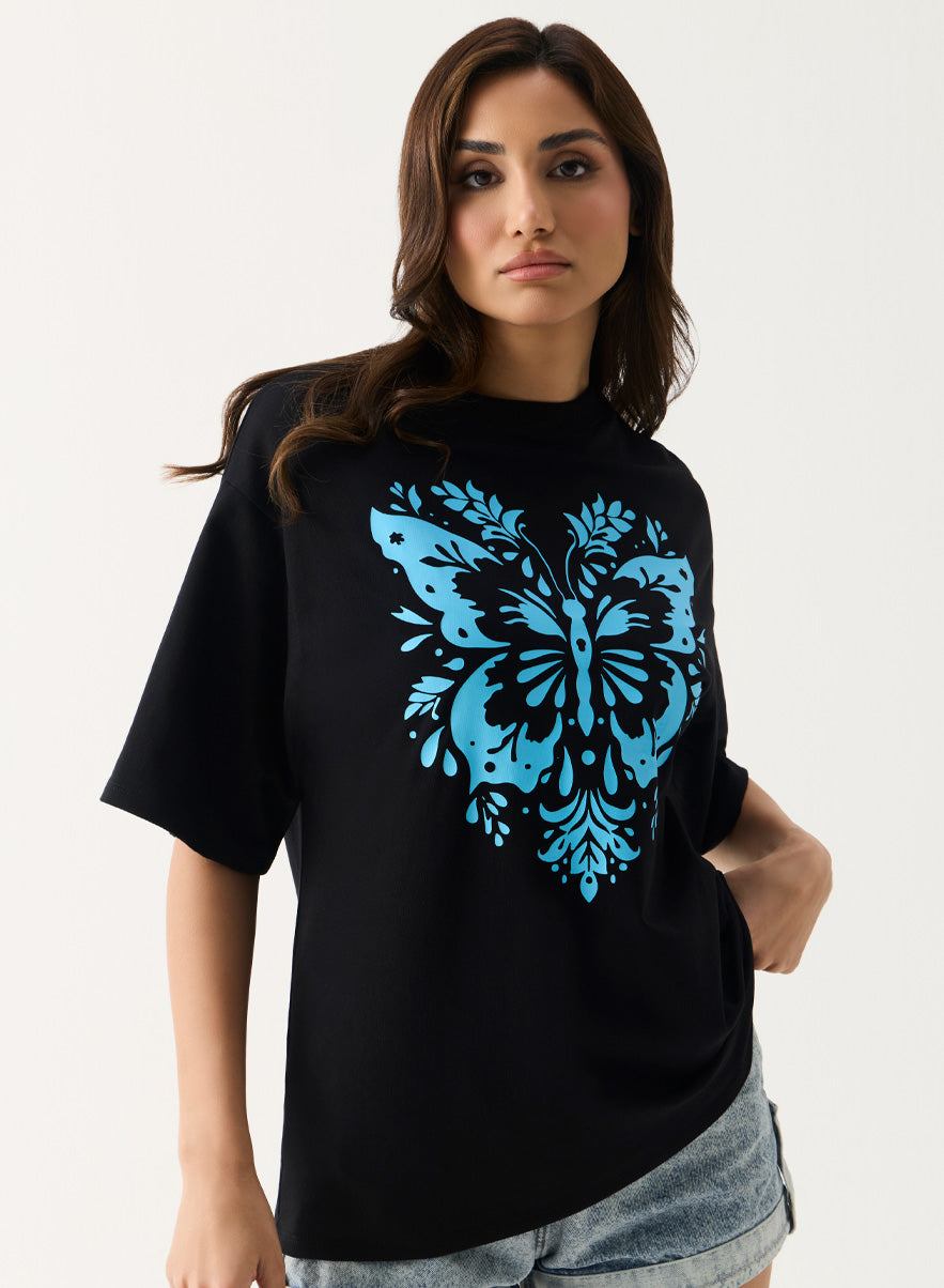 Blue Butterfly Printed T-shirt
