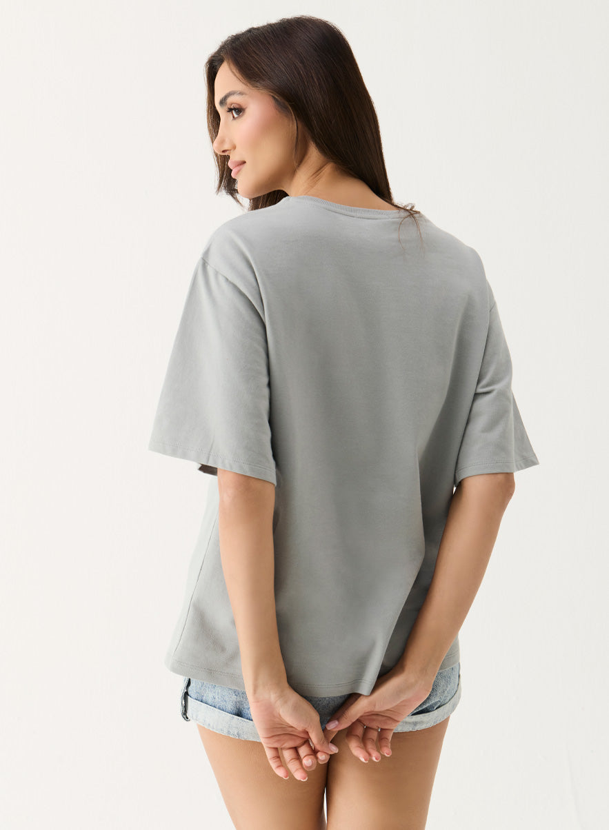 Floral Printed Grey Color T-shirt