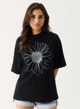 Metallic Flower Printed Black T-shirt