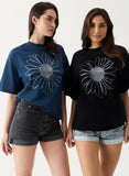 Metallic Flower Printed Black T-shirt