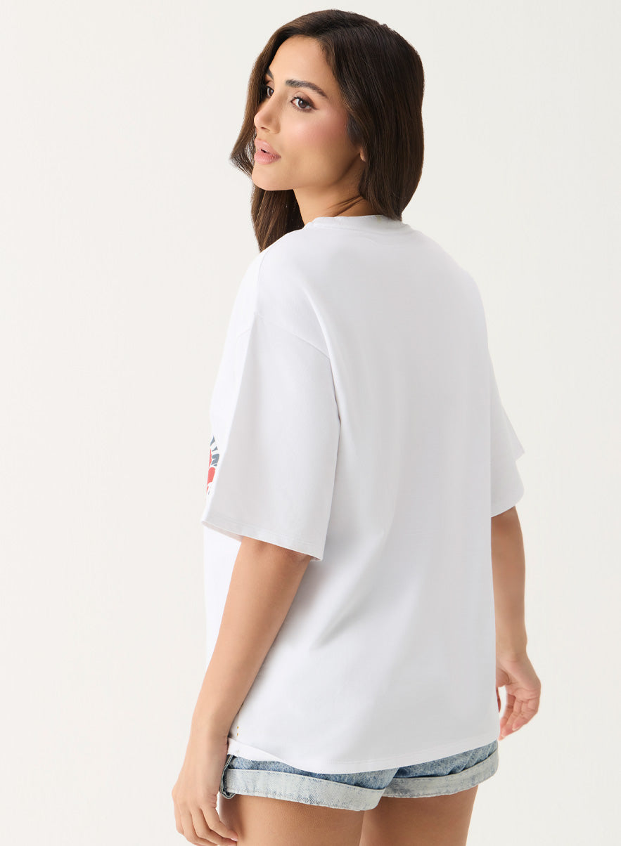 Floral Printed Oversized White T-shirt